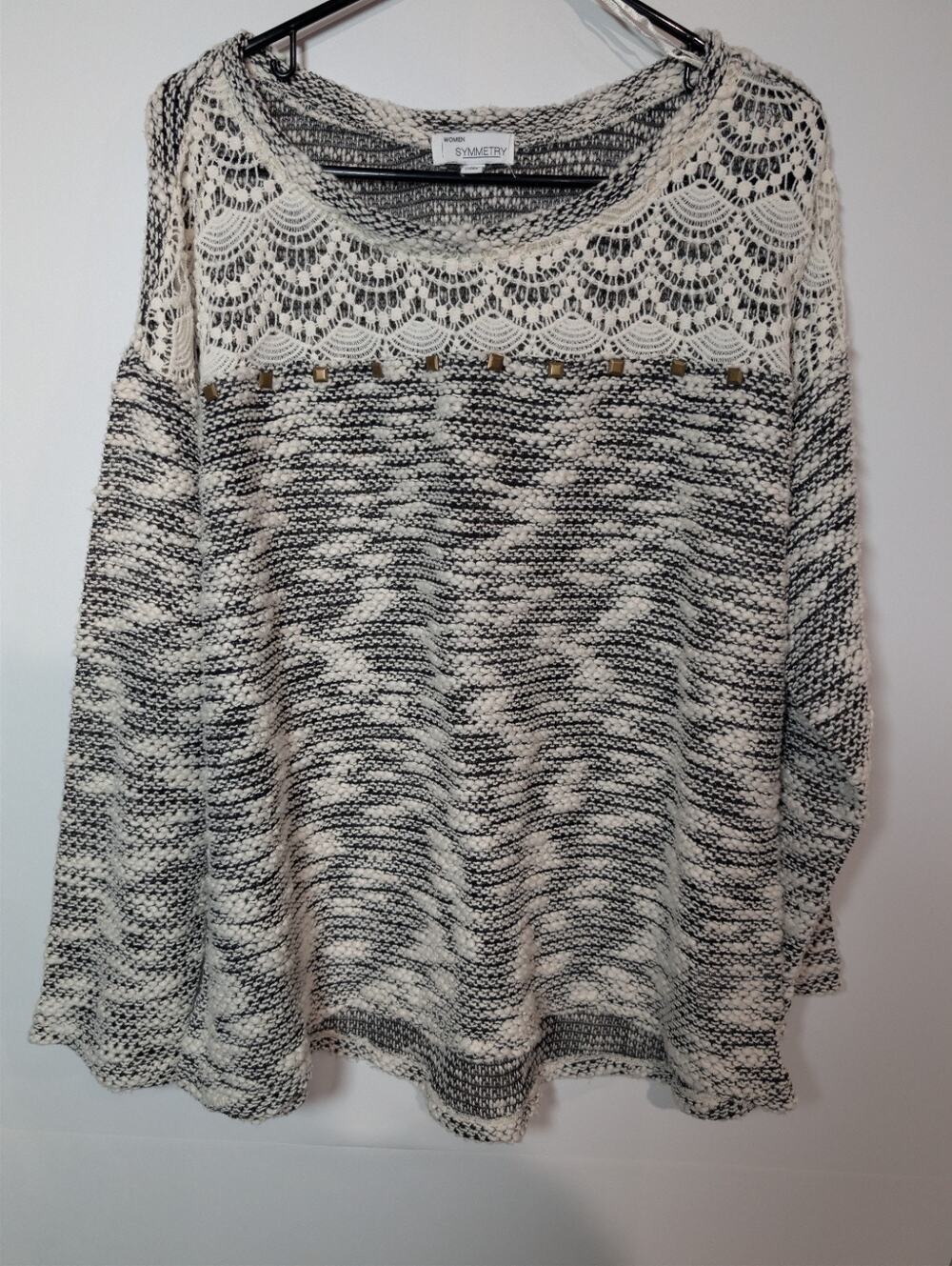 Cozy Bohemian Chic Symmetry Crochet Sweater Shirt Women's Size 1X Mixed Media